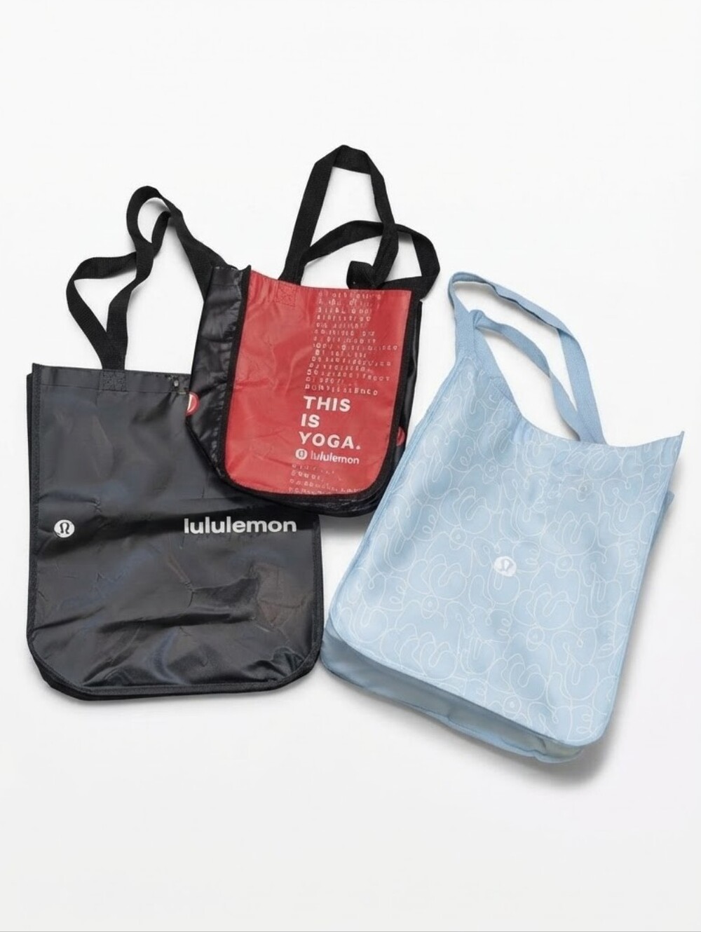 Lululemon Set Of 3 Tote Bags Large Small Green Black Red Blue Reusable Shopping